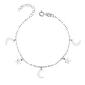 Joy|S - Zilveren armband star and moon - maan en ster bedeltjes - gehodineerd