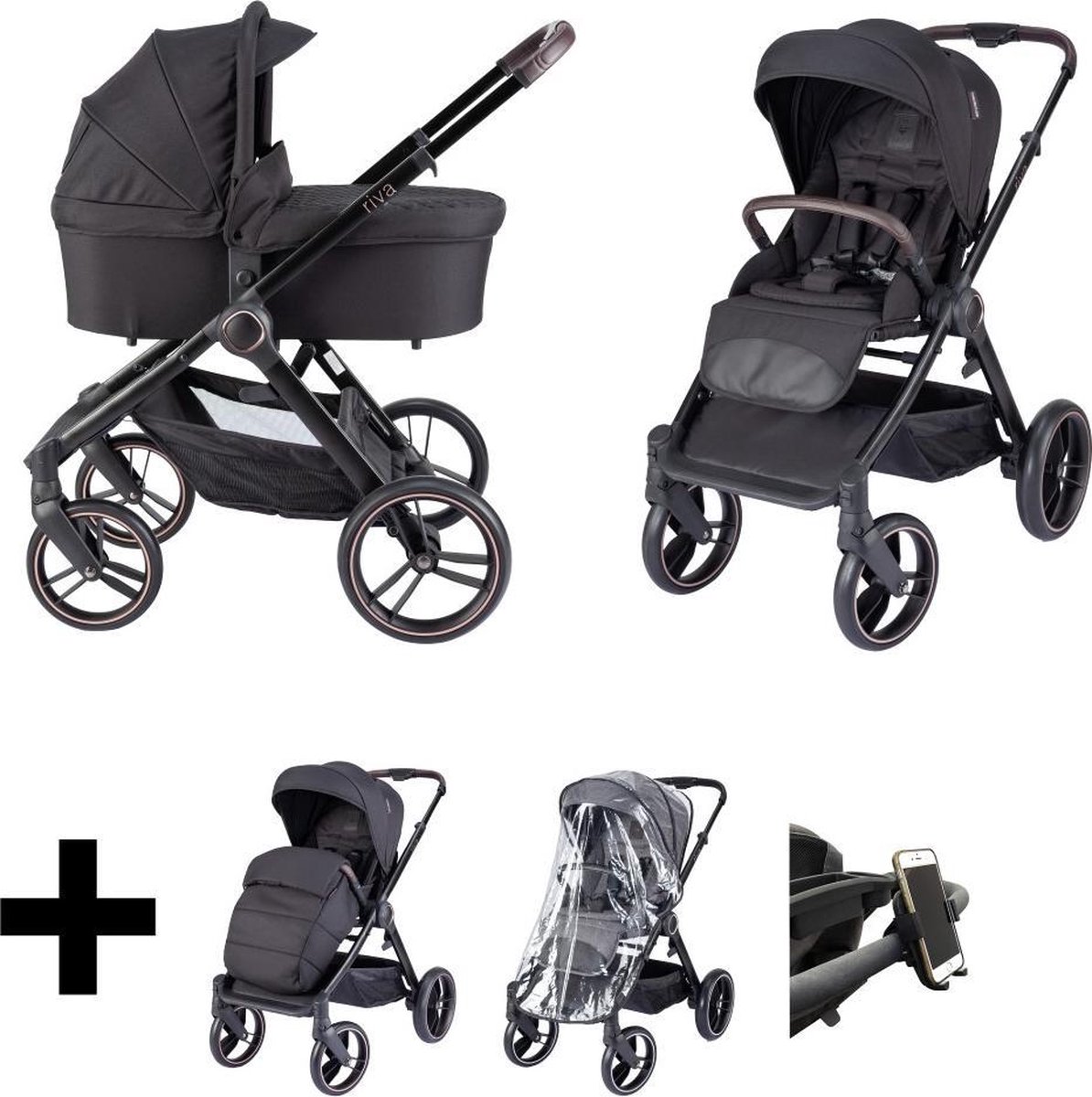 Born Lucky Kinderwagen 2 in 1 Riva - Black Rose