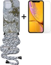 iPhone 12 pro hoesje koord apple case marmer wit groen hoesjes cover hoes - 2x iPhone 12 pro Screenprotector