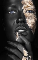 Black Art Design - Schilderij - Women With Incl. Standaard Ophangsysteem. - Goud, Black En Blue - 120 X 80 Cm