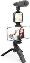 DigiPower Vlog Kit "Like Me" DP-VLG2K | Support de smartphone, lumière 36 LED, microphone de fusil de chasse stéréo, trépied avec poignée