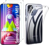 Samsung Galaxy M51 Hoesje Transparant - Siliconen Back Cover & 2X Glazen Screenprotector