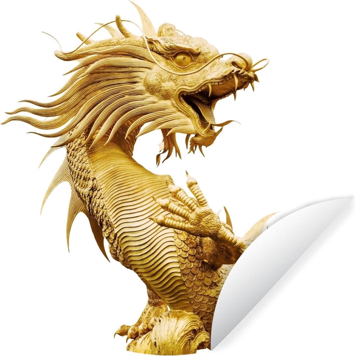 Gouden standbeeld van een Chinese draak Wandcirkel behangsticker 50x50 cm / behangcirkel / muurcirkel / wooncirkel - zelfklevend & rond uitgesneden