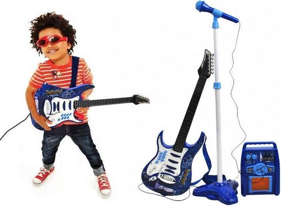 hoofdstad Penelope Wijden Elektrische gitaar speelgoed set Microfoon Amp - Blauw | bol.com