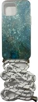 iPhone 12 mini hoesje met koord case hoesje marmer blauw groen