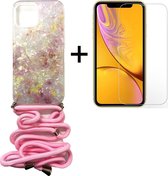 iPhone 12 pro hoesje koord apple case marmer roze wit hoesjes cover hoes - 1x iPhone 12 pro Screenprotector