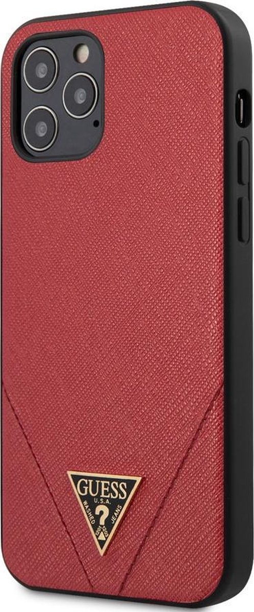 iPhone 12/12 Pro Backcase hoesje - Guess - Effen Rood - Kunstleer