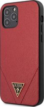 iPhone 12/12 Pro Backcase hoesje - Guess - Effen Rood - Kunstleer