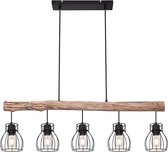 Mina Hanglamp 5 Lichts hout met zwarte draden - Landelijk - Globo - 2 jaar garantie
