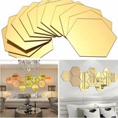 Muursticker Spiegels - Acryl - Goud - Hexagon - 12 stuks  - 18x16cm