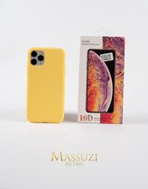 2-in-1 Massuzi iPhone 11 Pro Max - Geel Hoesje Case Transparant (1 stuk) + Gratis Glass Screenprotector (1 stuk) - Tempered Glass Screenprotector met Siliconen Backcover Case