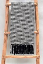 Beddengoed - plaid | ruitje zwart/ franje | zwart/wit | acryl | 125x150 cm - wit - 125x150x