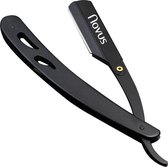 Novus Premium Shavette (incl. 10 double edge mesjes) - Klassiek Open Klap Scheermes - Barbiersmes - Cut throat razor Nekmes - Barber Scheermes - Mat Zwart