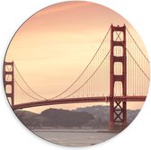 Dibond Wandcirkel - Golden Gate Bridge - California - 60x60cm Foto op Aluminium Wandcirkel (met ophangsysteem)