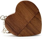 Walnoot hout hart usb stick 64gb - love, valentijnscadeau, huwelijkscadeau,