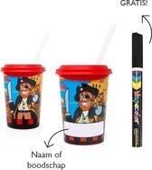 25 x Beschrijfbare party beker Piraten (350ml) - incl. deksel, rietje en uitwisbare stift - voor kinderfeestjes, partijtjes en traktaties