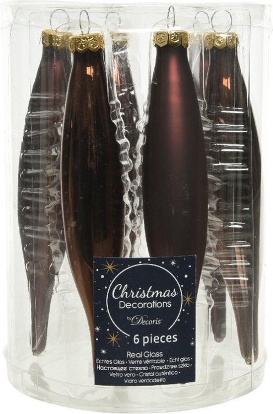 18x Donkerbruine glazen pegels kerstballen 15 cm Glans/mat