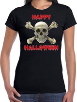 Halloween Happy Halloween horror schedel verkleed t-shirt zwart voor dames - horror schedel shirt / kleding / kostuum / horror outfit S