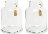 Set van 2x transparante melkbus vaas/vazen van eco glas 14 x 20 cm - Gerecycled glas - Woonaccessoires/woondecoraties - Glazen bloemenvaas