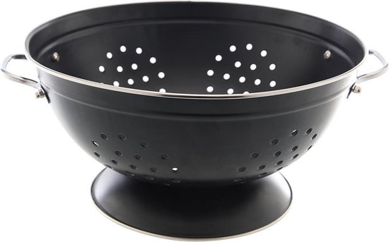 Zwart RVS vergiet/zeef 29 x 15 cm - Keukenbenodigdheden - Kookgerei - Zeven - Vergieten van roestvrijstaal