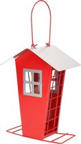 1x Tuinvogels hangende voeder silo/voederhuisje rood - 14 x 13 x 19 cm - Winter vogelvoer huisjes voor vetbollen of pindas