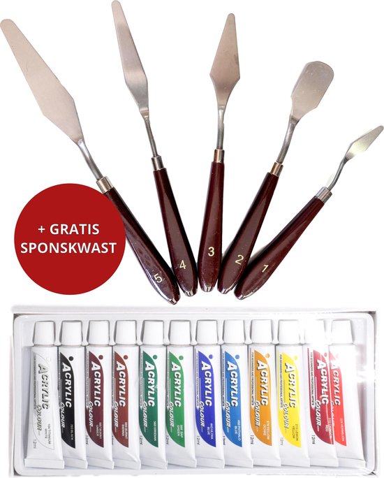 Trizzle Peinture Palette Set de couteaux à l' acrylique Tubes 12x12ML - 5x  couteau