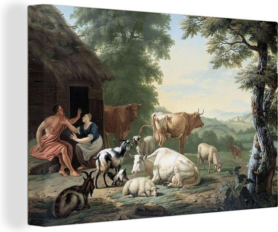 Canvas Schilderij Arcadisch landschap met herders en vee - Schilderij van Adriaen van de Velde - 120x80 cm - Wanddecoratie