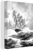 Canvas Schilderij Vintage illustratie van een zeilschip - 60x80 cm - Wanddecoratie