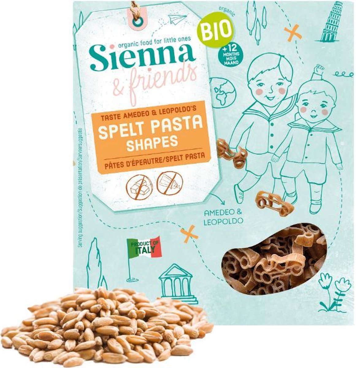 SIENNA & FRIENDS Spelt Pasta Vormpjes voor babies en kinderen - 250g - BIO - 12m+ SIENNA & FRIENDS Spelt Pasta Vormpjes voor babies en kinderen - 250g - BIO - 12m+