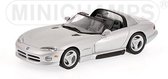 The 1:43 Diecast Modelcar of the Dodge Viper Cabrio of 1993 in Silver. This scalemodel is limited by 744pcs.The manufacturer is Minichamps.This model is only online available