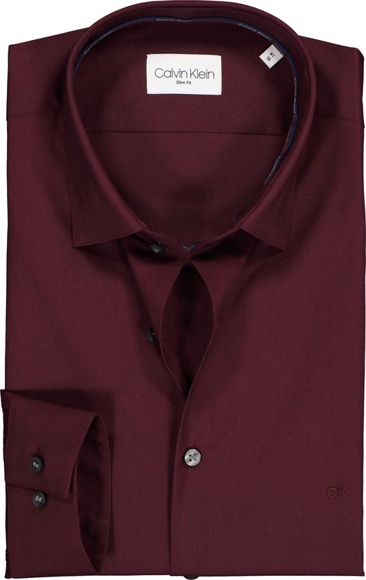 meester Toegangsprijs drinken Calvin Klein overhemd Slim Fit - bordeaux rood stretch - Strijkvriendelijk  - Boordmaat: 42 | bol.com