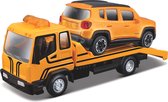 Tow Truck, Car Hauler + Jeep Renegade 1:43 geel/zwart