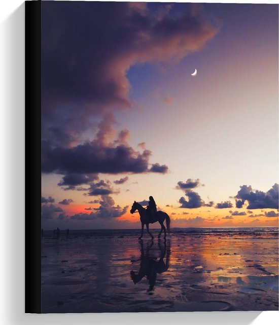 Canvas  - Paard aan Zee met Zonsondergang  - 30x40cm Foto op Canvas Schilderij (Wanddecoratie op Canvas)