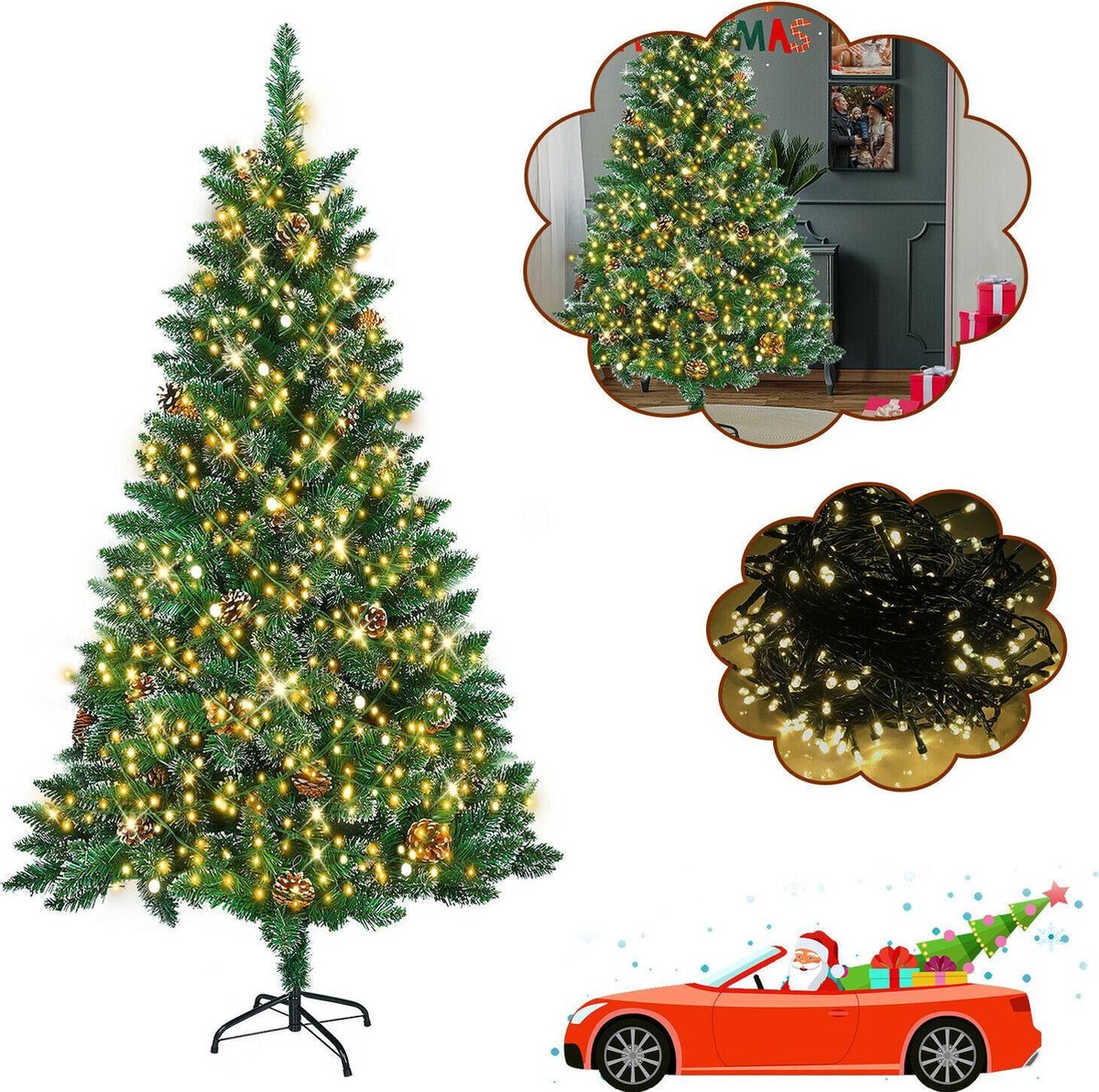 Kunst Kerstboom 240 cm met Dennenappels, Sneeuwoptiek en LED