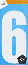 Cijfer sticker 6 | Wit | 3 stuks | Kliko Stickers | Cijfer Stickers | Nummer Stickers | Plakcijfers | 17,5 CM Hoog