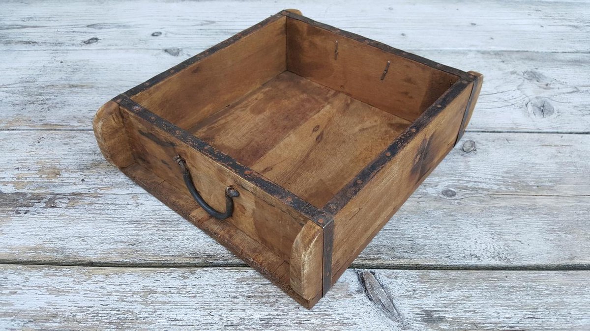 Dubbele Steenmal - Vierkant - Hout/Metaal - Metalen Handvaten - 32 x 30 x 9 cm