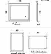 LED rechthoekige badkamerspiegel 90x70cm, 4mm dubbele licht banen wandspiegel,enkele touch sensor schakelaar,koud wit,anti-condens