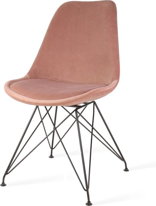 bol.com | Aismee velvet eetkamerstoel - Zwart metalen onderstel - Roze -  eetkamerstoelen - stoel...