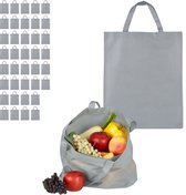 Relaxdays 40x boodschappentas - stoffen tas - effen gekleurd opvouwbaar - 50x40 – grijs