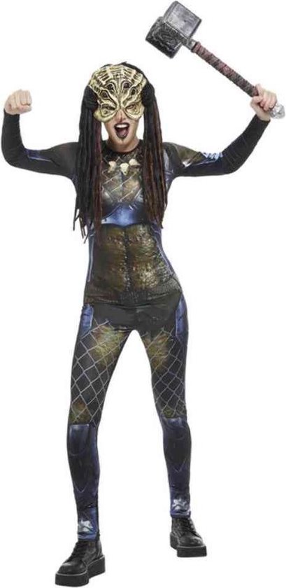 Smiffy's - Predator Kostuum - Mythische Amazone Uit De Ruimte - Vrouw - Blauw, Zwart - Small - Halloween - Verkleedkleding