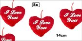 8x Knuffel hart I Love You 14 cm rood - knuffels hart verliefd liefde huwelijk valentijn thema feest