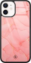 iPhone 12 mini hoesje glass - Marmer roze | Apple iPhone 12 Mini case | Hardcase backcover zwart
