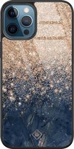 iPhone 12 Pro hoesje glass - Marmer blauw rosegoud | Apple iPhone 12 Pro  case | Hardcase backcover zwart