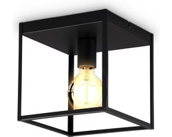 B.K.LICHT - Zwarte Plafondlamp - decoratiev - industriële lamp - metaalen - E27 fitting - 22x22 cm