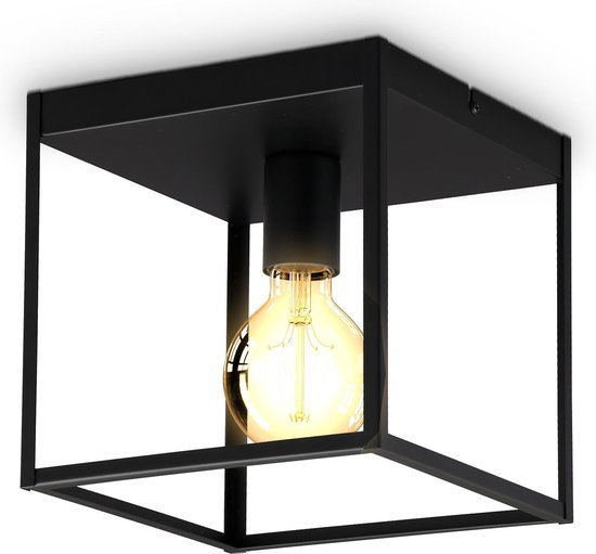B.K.Licht - Plafonnier - noir - industriel - métal - rétro - cage - chambre à coucher - éclairage plafond - excl. E27