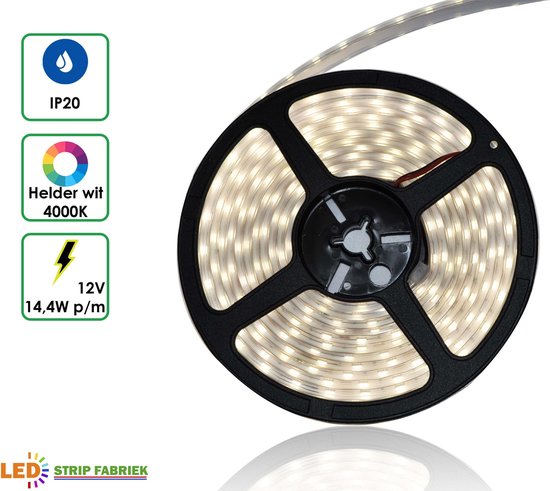 LED Strip Los Helder Wit 4000K 5 Meter IP20 (60 LED chips per meter)