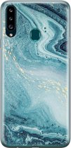Samsung Galaxy A20s hoesje siliconen - Marmer blauw - Soft Case Telefoonhoesje - Marmer - Blauw