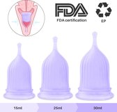 Duurzame herbruikbare Menstruatie Cup - 100% zacht silicone - 1 set van 3 maten - Paars