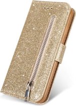 Glitter Bookcase voor Samsung Galaxy A21s | Hoogwaardig PU Leren Hoesje | Lederen Wallet Case | Telefoonhoesje | Pasjeshouder | Portemonnee | Goud