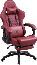Chaise de jeu - Chaise de bureau - Fauteuil - Chaise PC - Hauteur réglable - Chaise ergonomique - Repose-pieds - Accoudoir - Chaise pivotante - Luxe - Bordeaux - Rouge - Zwart